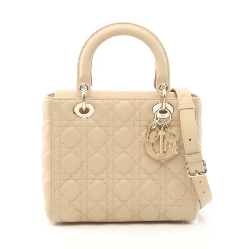 Christian Dior Lady Handbag Leather Beige Tan